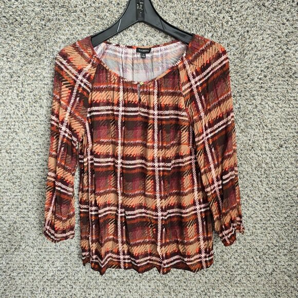 Talbots Top Womens Medium Purple Printed Keyhole Neck Blouse Casual Ladies - Picture 1 of 7